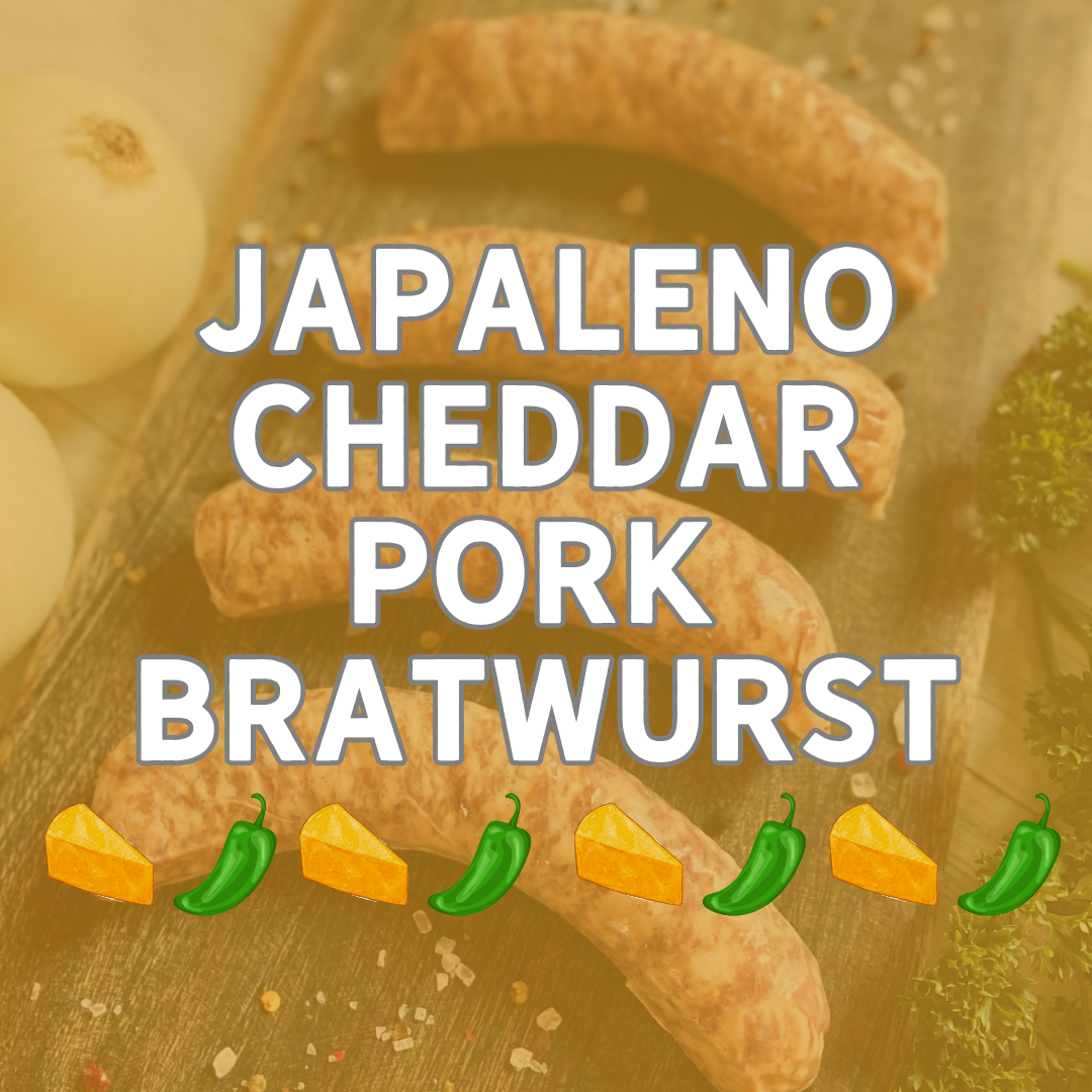 Jalapeno Cheddar Pork Bratwurst – 8 Links, Packed in Two 1 lb Packs